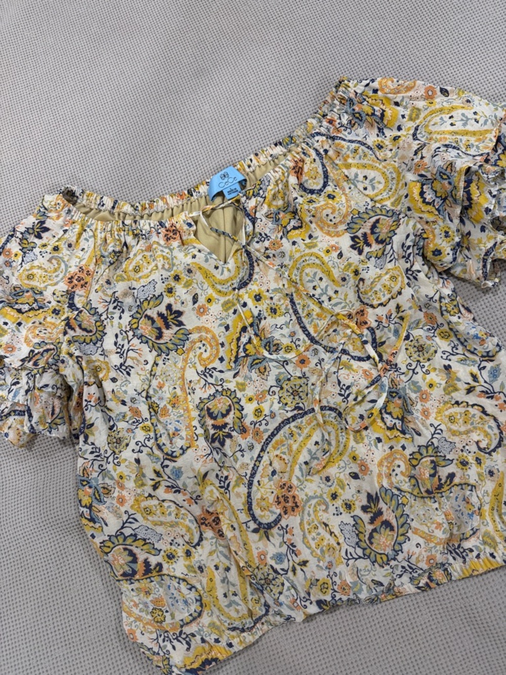CeCe Yellow Paisley Off-Shoulder Top